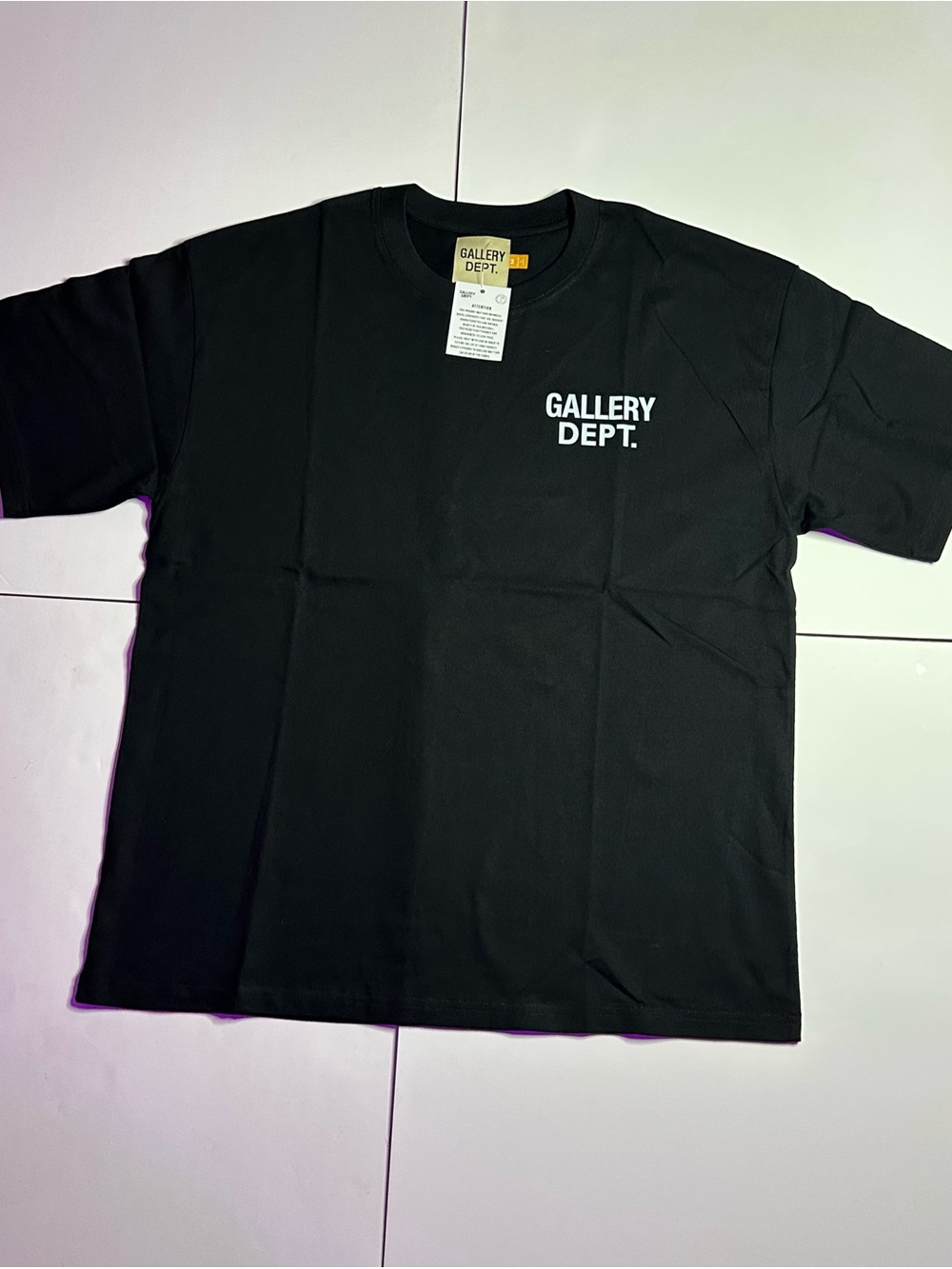 Gallery Dept Black Tee with White 'GALLERY DEPT. HOLLYWOOD, CA.' Back Print